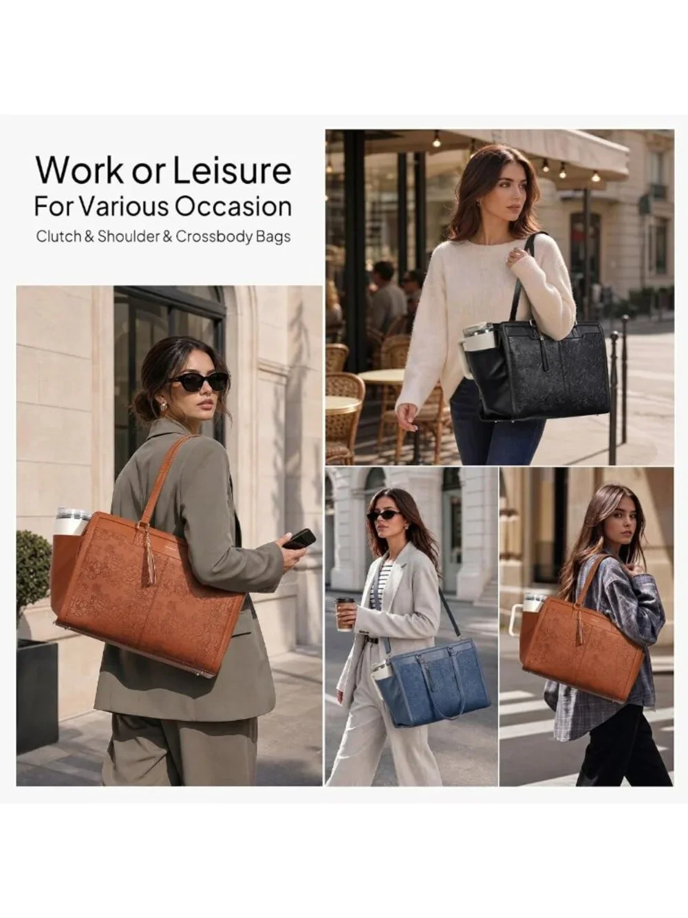 Stylish Vintage Leather Laptop Tote Bag for Women, 15.6